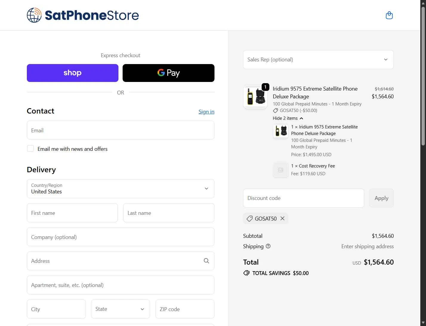 SatPhoneStore checkout page showing SatPhoneStore coupon code box | Screenshot taken by SimplyCodes community member on Dec 27, 2025