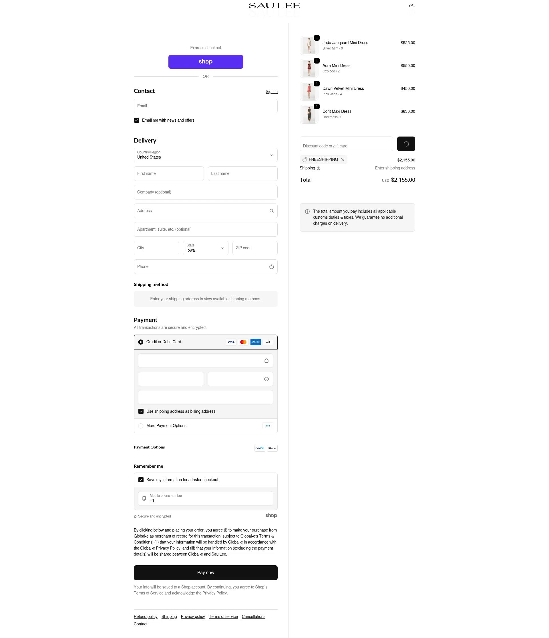 Sau Lee checkout page showing Sau Lee discount code box | Screenshot taken by SimplyCodes community member on Dec 28, 2025