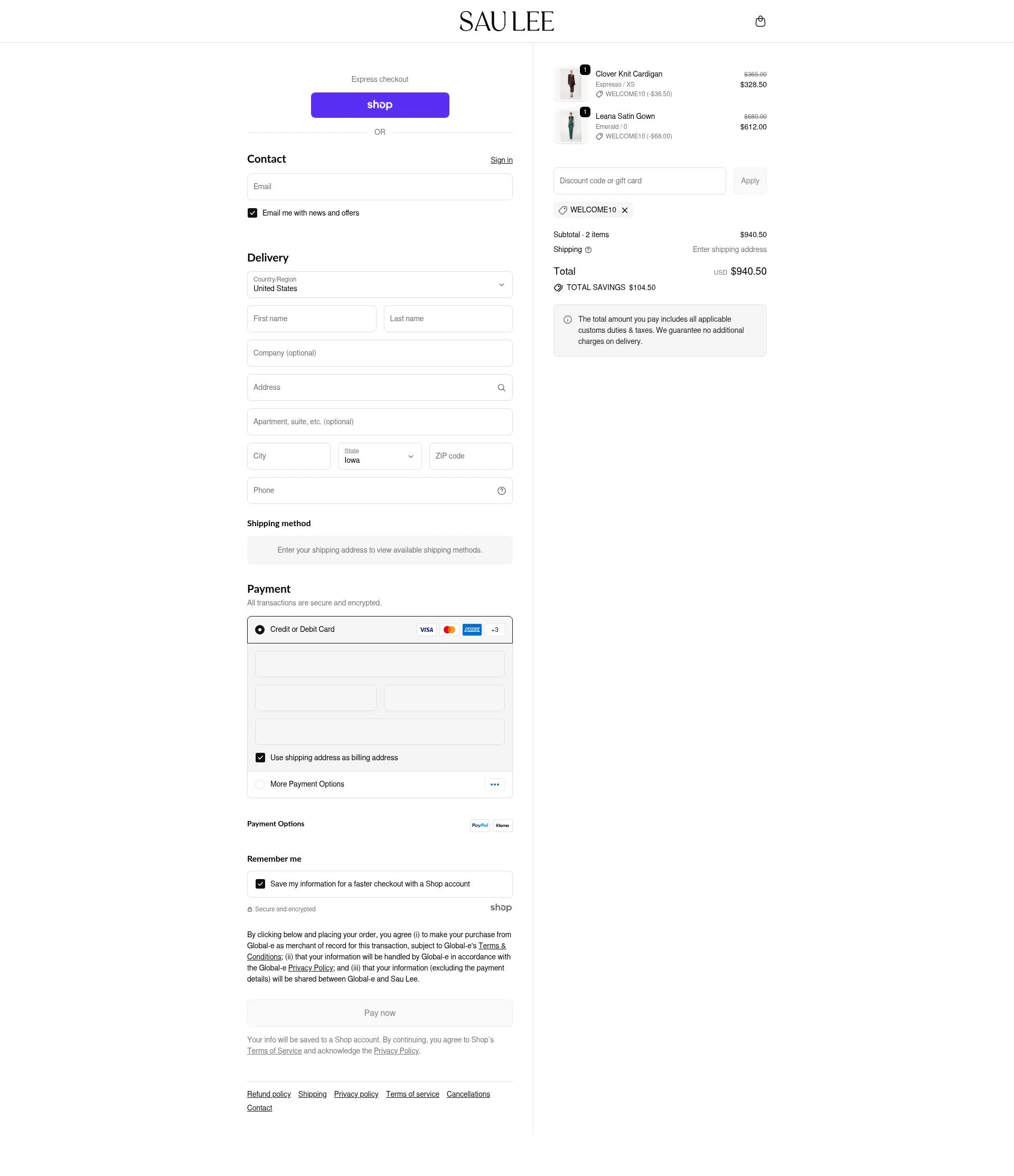 Sau Lee checkout page showing Sau Lee discount code box | Screenshot taken by SimplyCodes community member on Dec 11, 2025