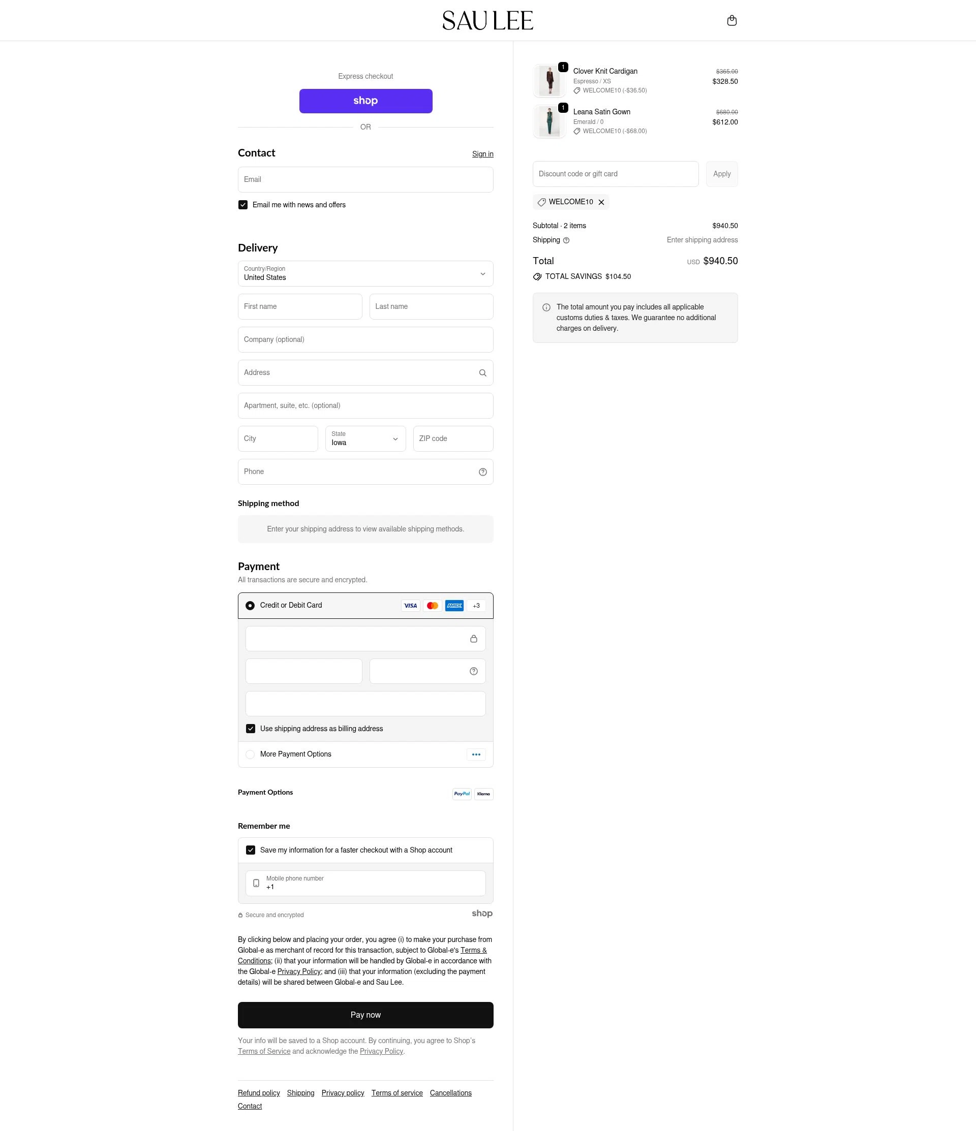 Sau Lee checkout page showing Sau Lee discount code box | Screenshot taken by SimplyCodes community member on Dec 5, 2025