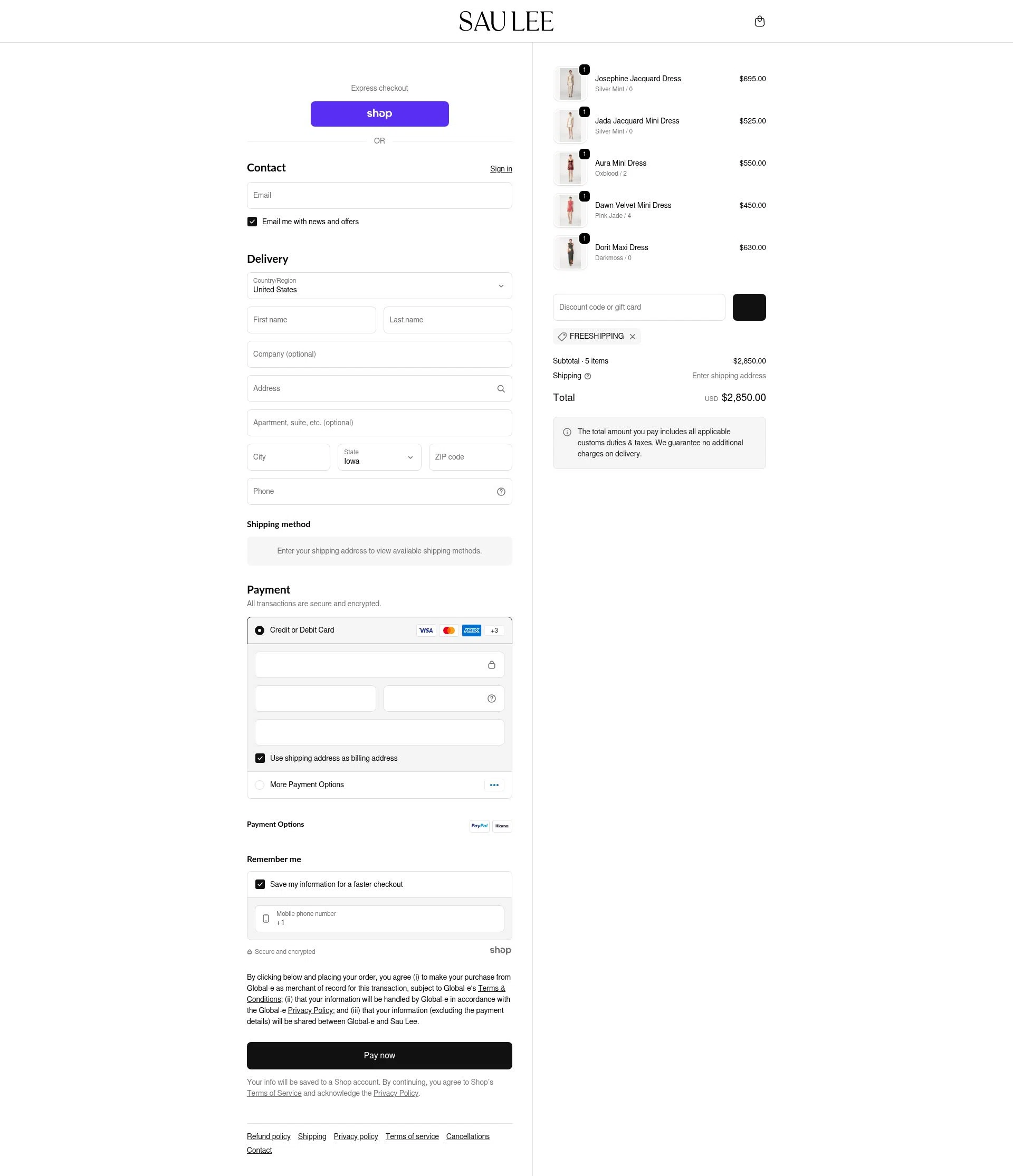 Sau Lee checkout page showing Sau Lee discount code box | Screenshot taken by SimplyCodes community member on Dec 24, 2025