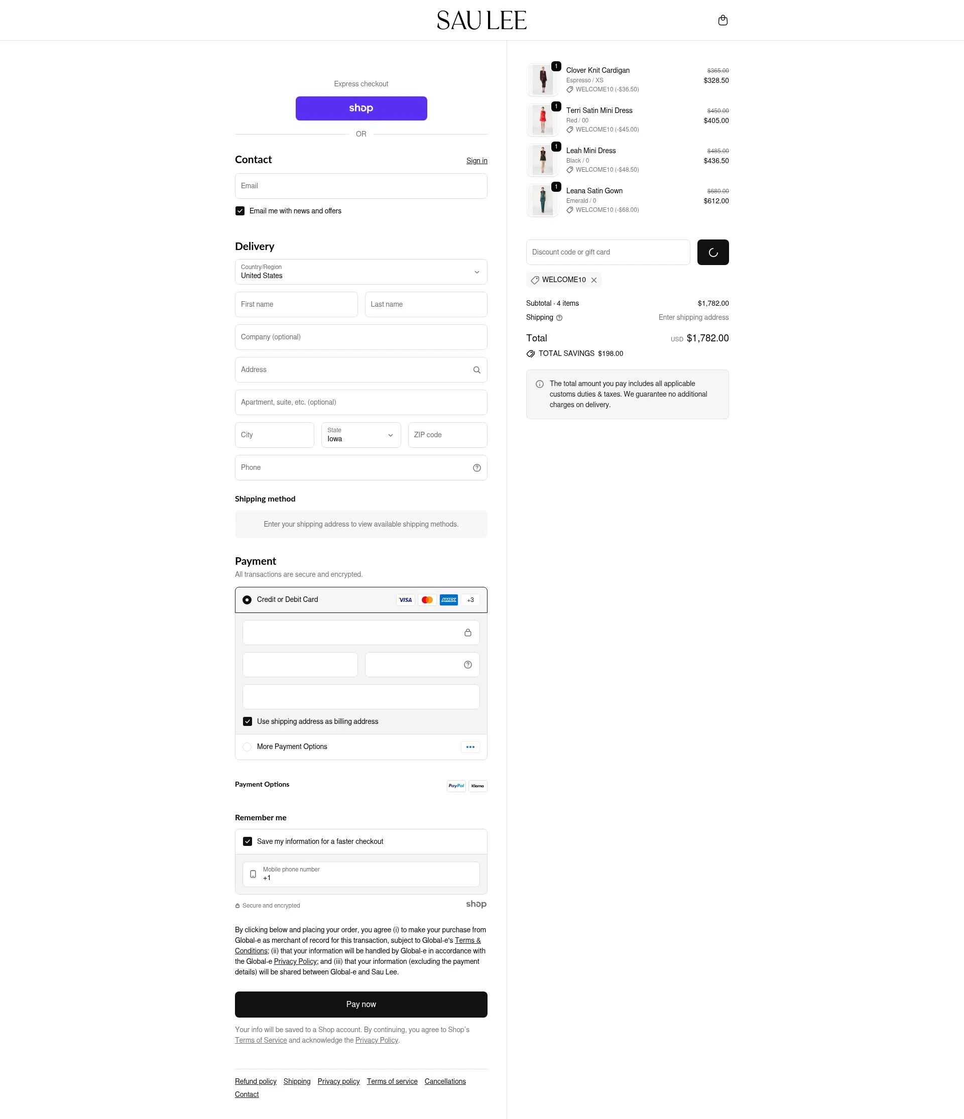 Sau Lee checkout page showing Sau Lee discount code box | Screenshot taken by SimplyCodes community member on Dec 17, 2025