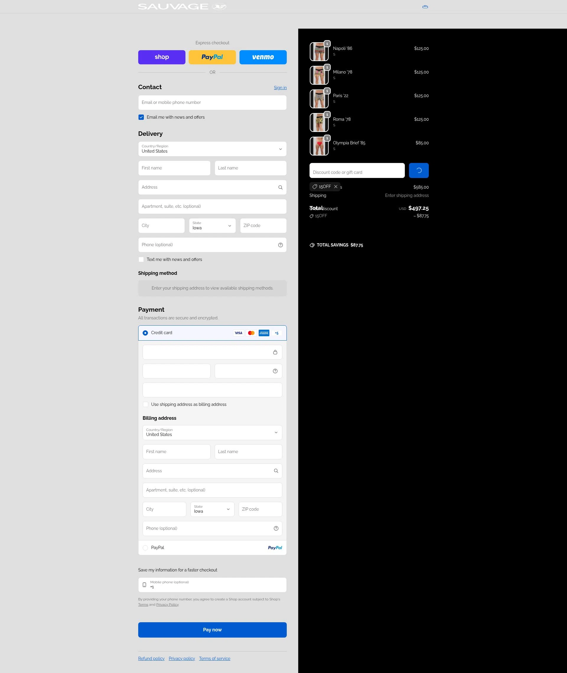 Sauvage Swimwear checkout page showing Sauvage Swimwear discount code box | Screenshot taken by SimplyCodes community member on Feb 8, 2026