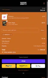 Savage Jerky Co. coupon verification screenshot