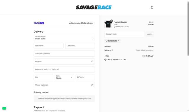 Savage Race checkout page showing Savage Race promo code box | Screenshot taken by SimplyCodes community member on Aug 24, 2025