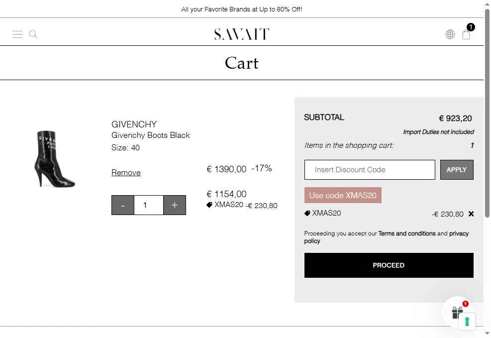 Savait checkout page showing Savait discount code box | Screenshot taken by SimplyCodes community member on Dec 17, 2025