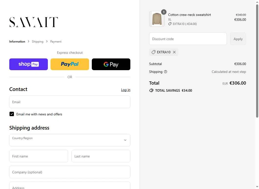 Savait checkout page showing Savait discount code box | Screenshot taken by SimplyCodes community member on Aug 12, 2025