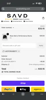 SAVD Clothing coupon verification screenshot