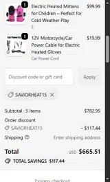 SAVIORHEAT15 coupon verification screenshot