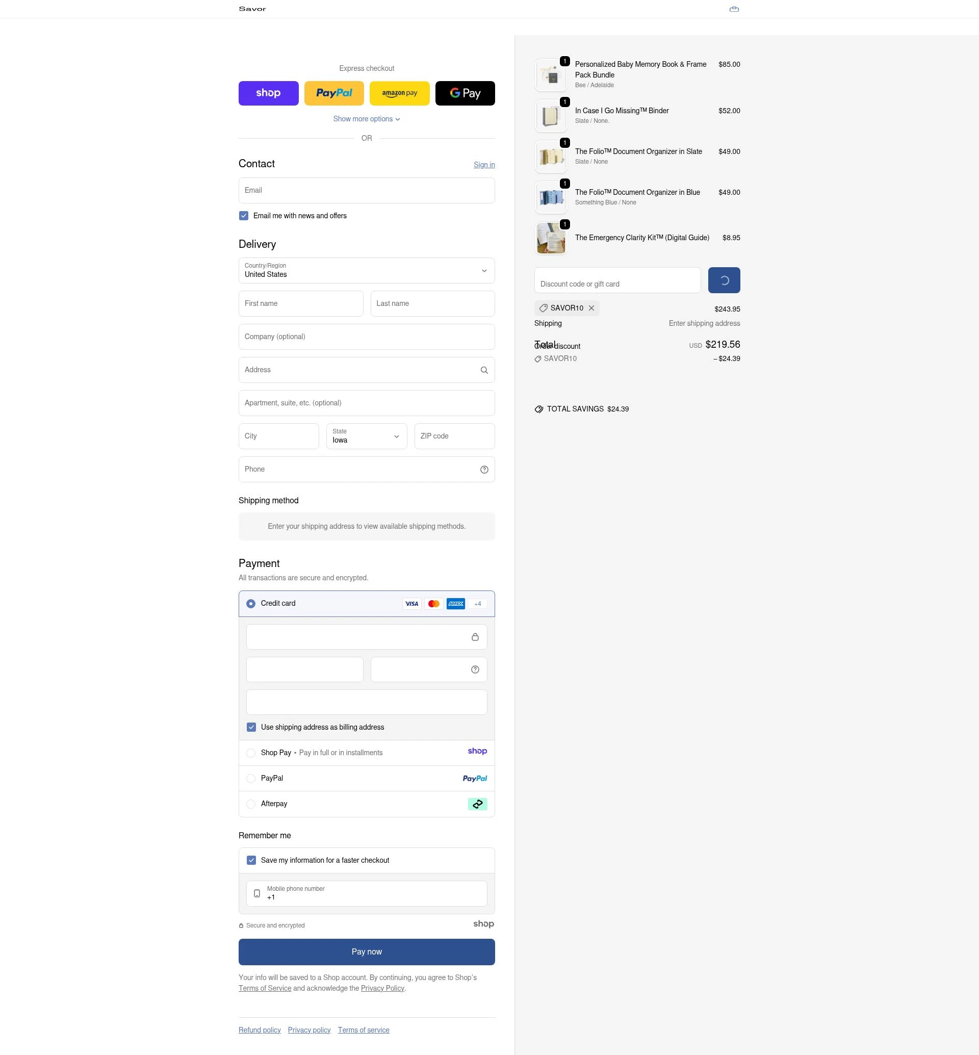 Savor checkout page showing Savor promo code box | Screenshot taken by SimplyCodes community member on Jan 10, 2026