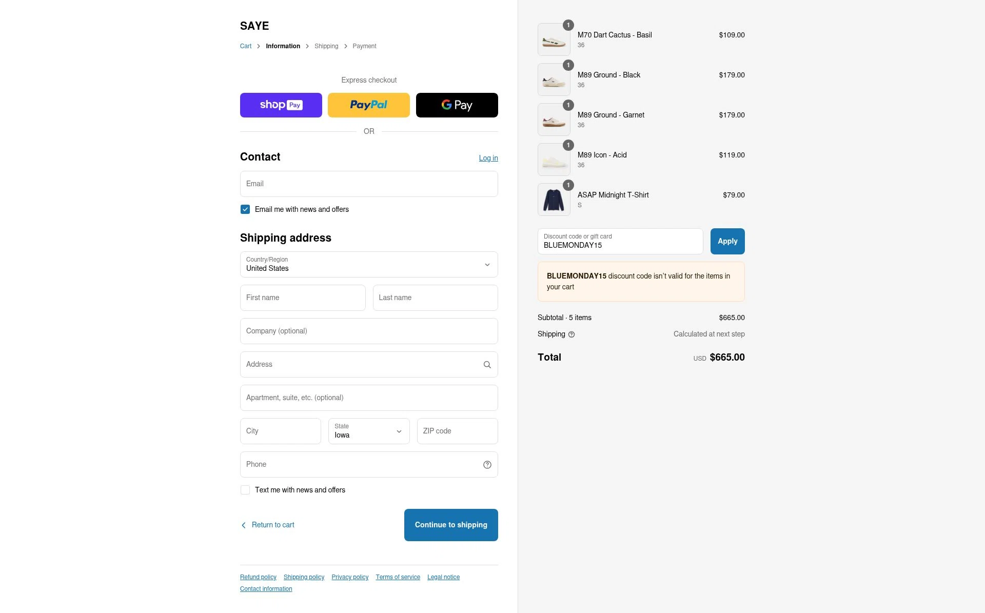 SAYE checkout page showing SAYE discount code box | Screenshot taken by SimplyCodes community member on Jul 9, 2025