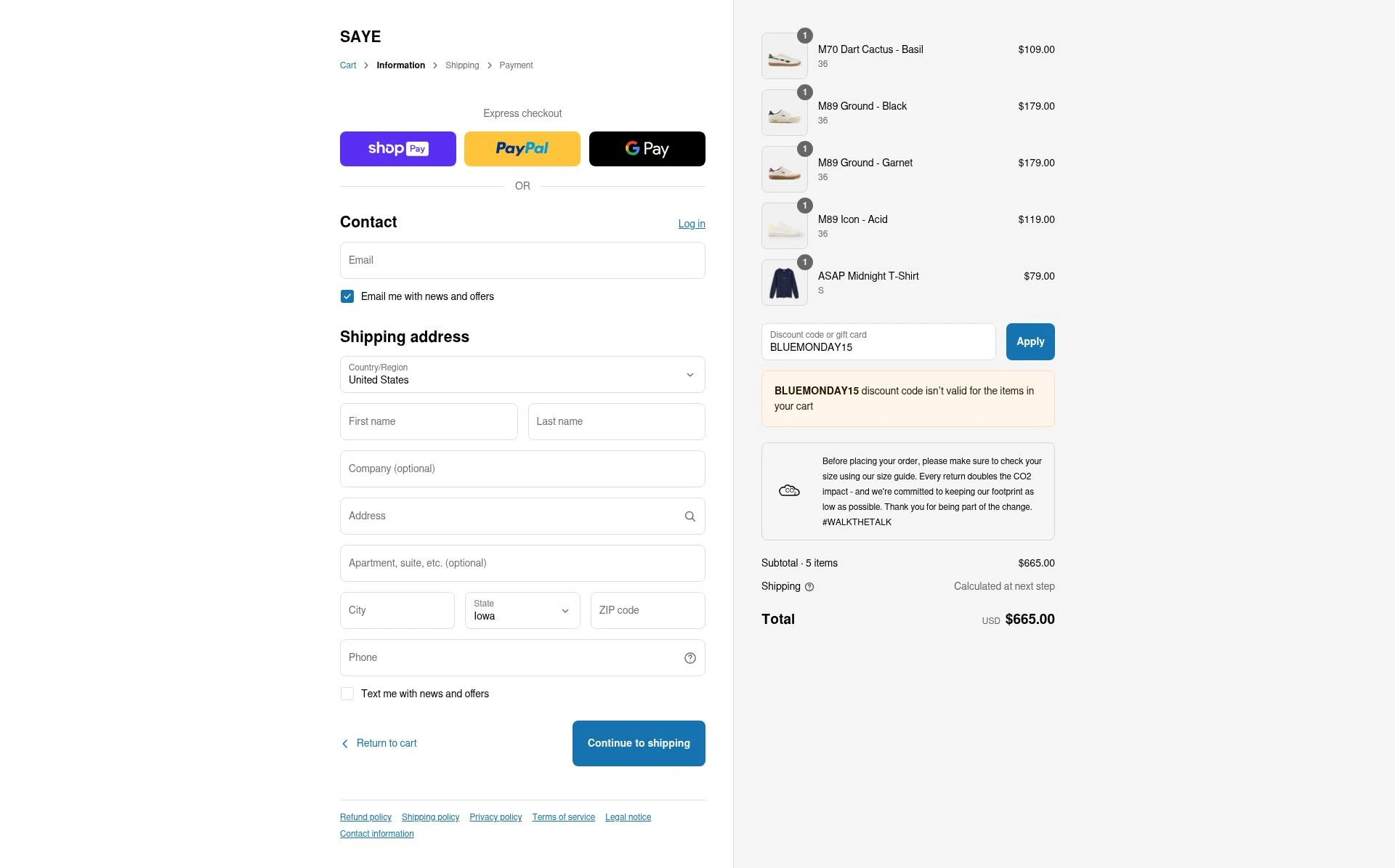SAYE checkout page showing SAYE discount code box | Screenshot taken by SimplyCodes community member on Jul 14, 2025