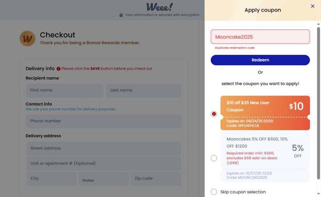 Saywee checkout page showing Saywee promo code box | Screenshot taken by SimplyCodes community member on Sep 16, 2025