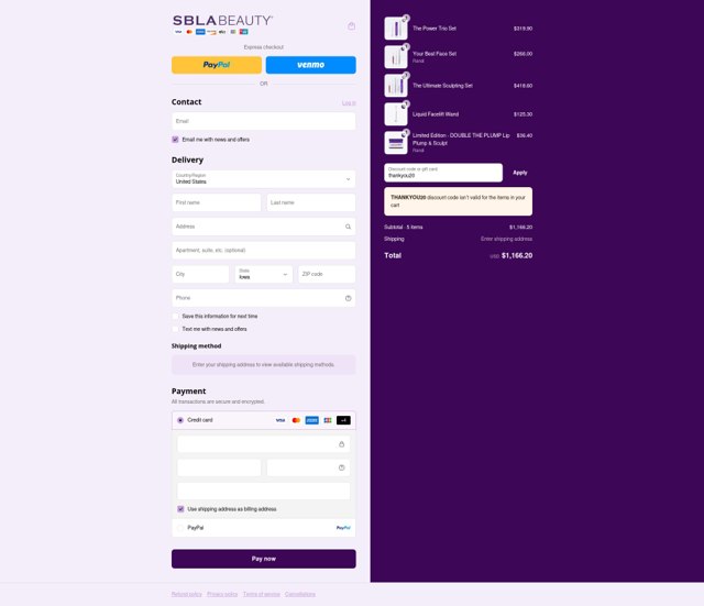 SBLA checkout page showing SBLA coupon code box | Screenshot taken by SimplyCodes community member on Sep 1, 2025