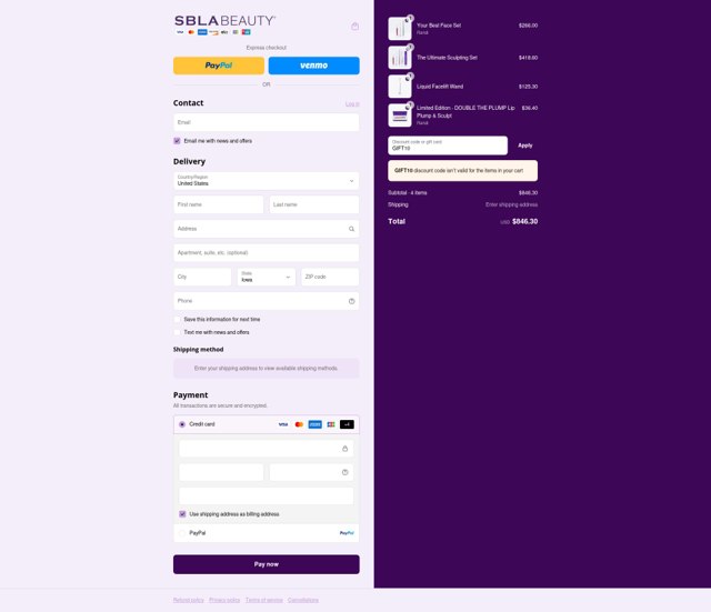 SBLA checkout page showing SBLA coupon code box | Screenshot taken by SimplyCodes community member on Sep 5, 2025