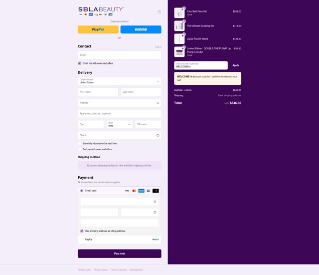 SBLA checkout page showing SBLA coupon code box | Screenshot taken by SimplyCodes community member on Sep 5, 2025
