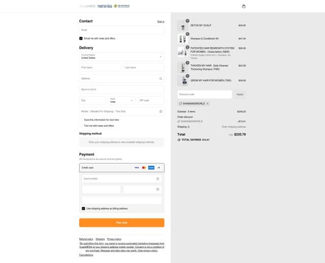ScalpMED checkout page showing ScalpMED discount code box | Screenshot taken by SimplyCodes community member on Sep 10, 2025