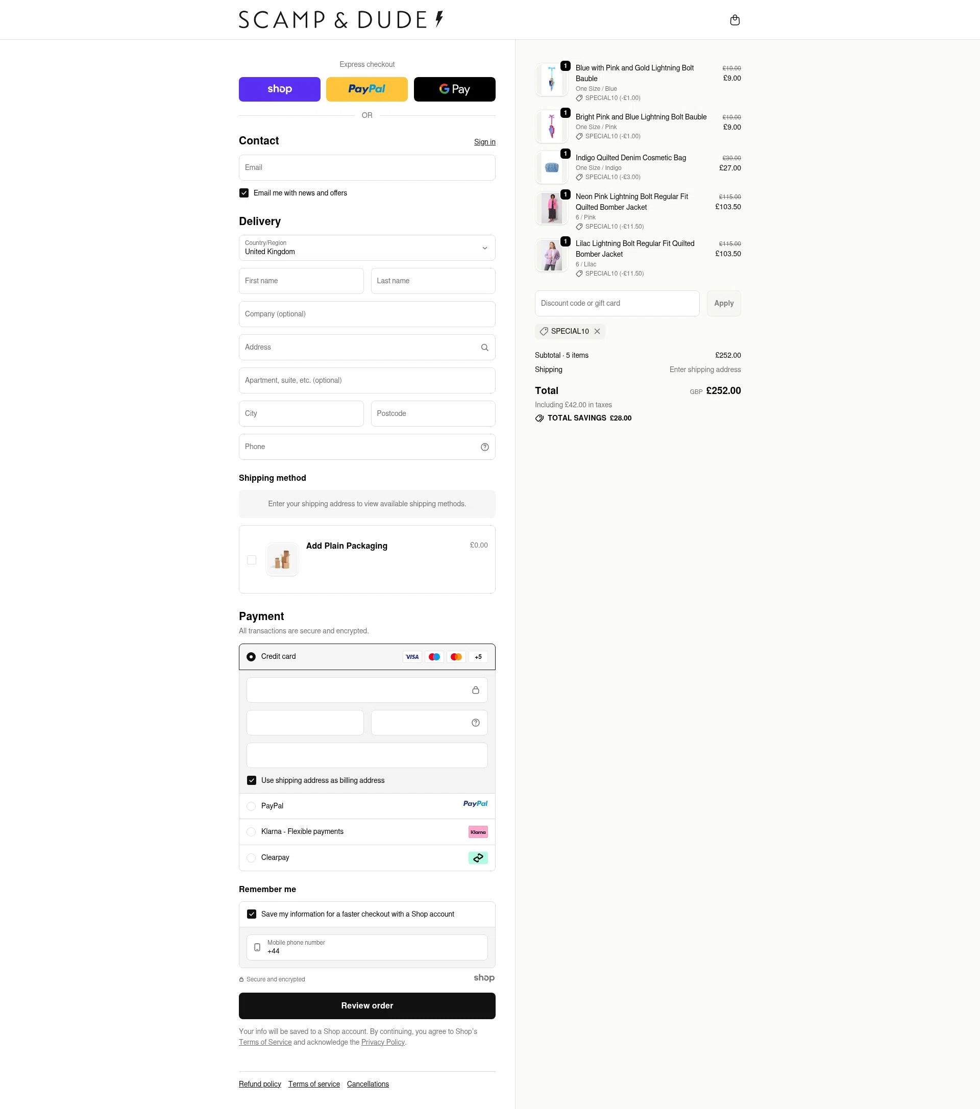 Scamp & Dude checkout page showing Scamp & Dude discount code box | Screenshot taken by SimplyCodes community member on Oct 24, 2025