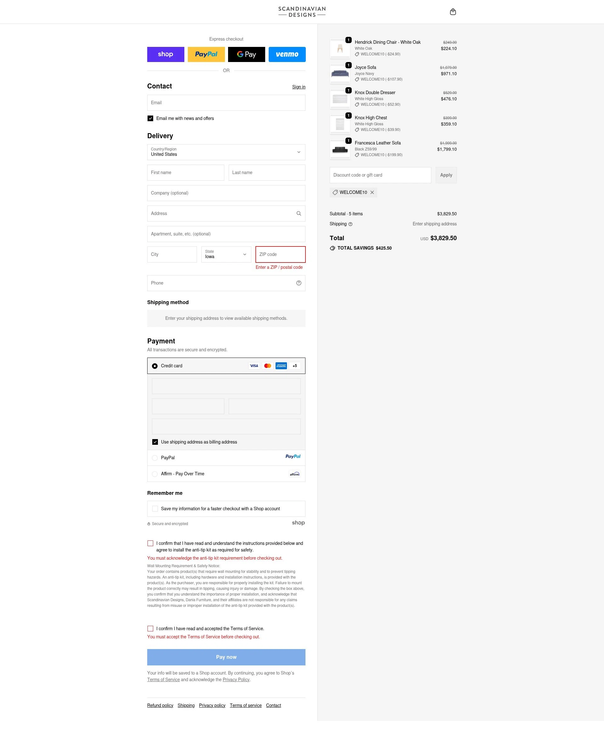 Scandinavian Designs checkout page showing Scandinavian Designs discount code box | Screenshot taken by SimplyCodes community member on Sep 24, 2025