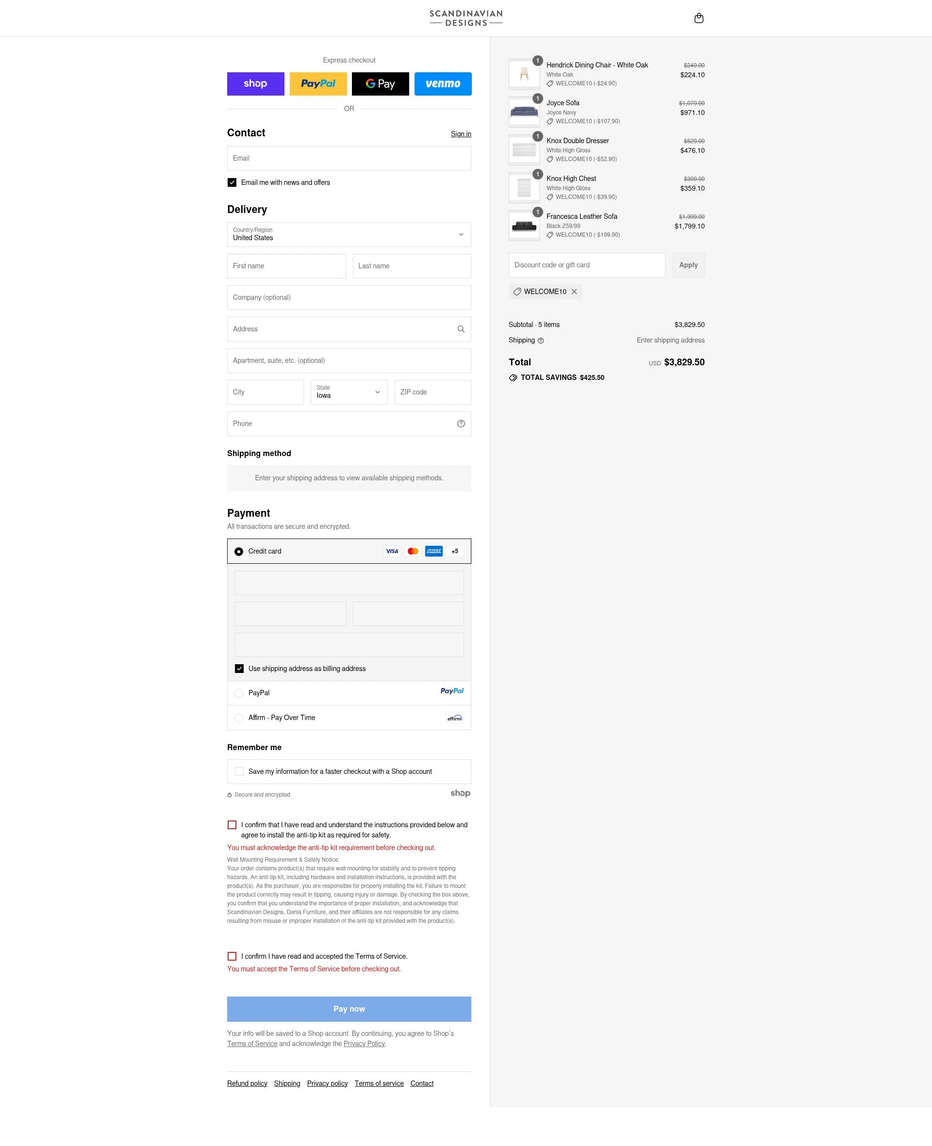 Scandinavian Designs checkout page showing Scandinavian Designs discount code box | Screenshot taken by SimplyCodes community member on Sep 11, 2025