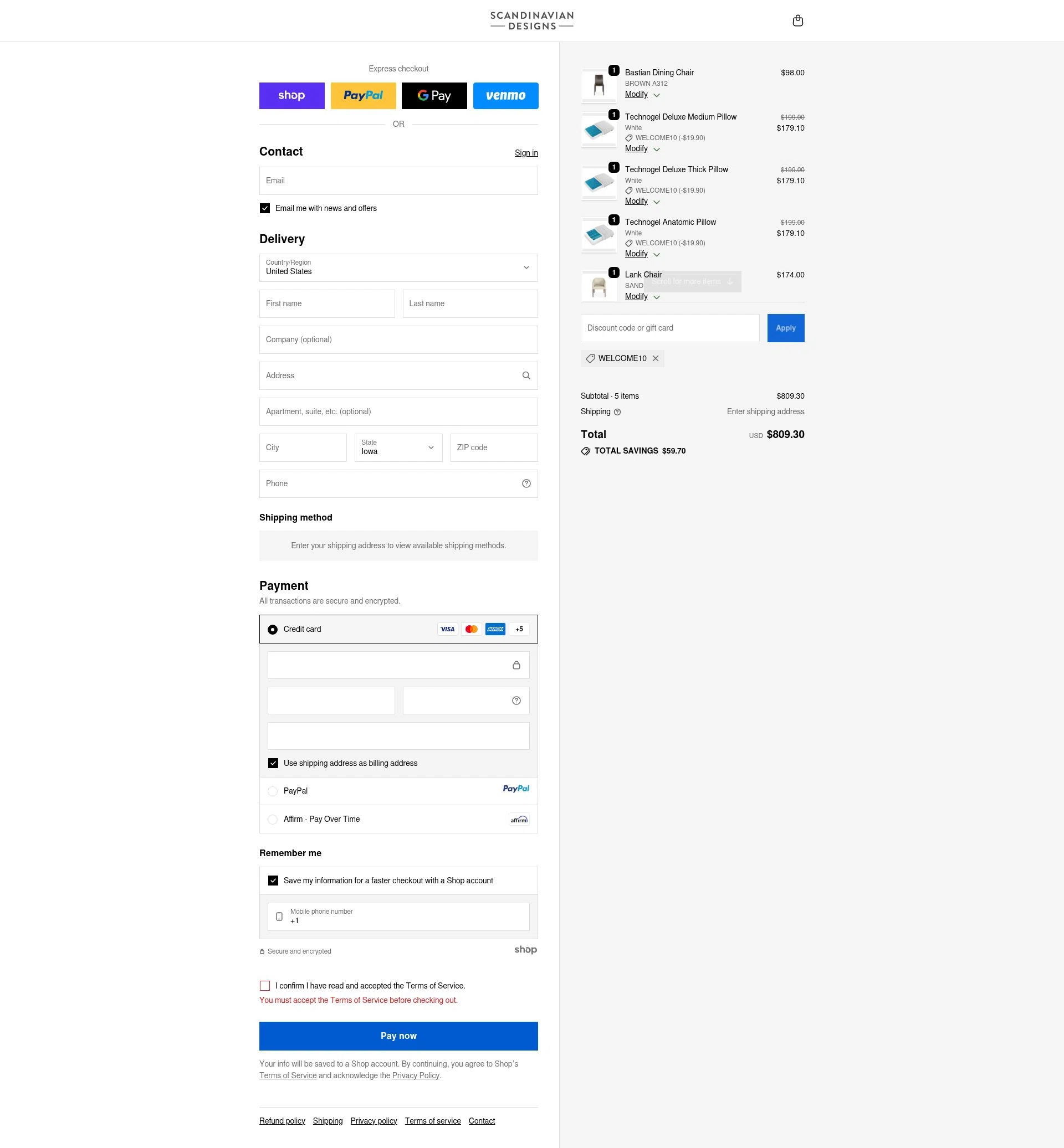 Scandinavian Designs checkout page showing Scandinavian Designs discount code box | Screenshot taken by SimplyCodes community member on Oct 14, 2025
