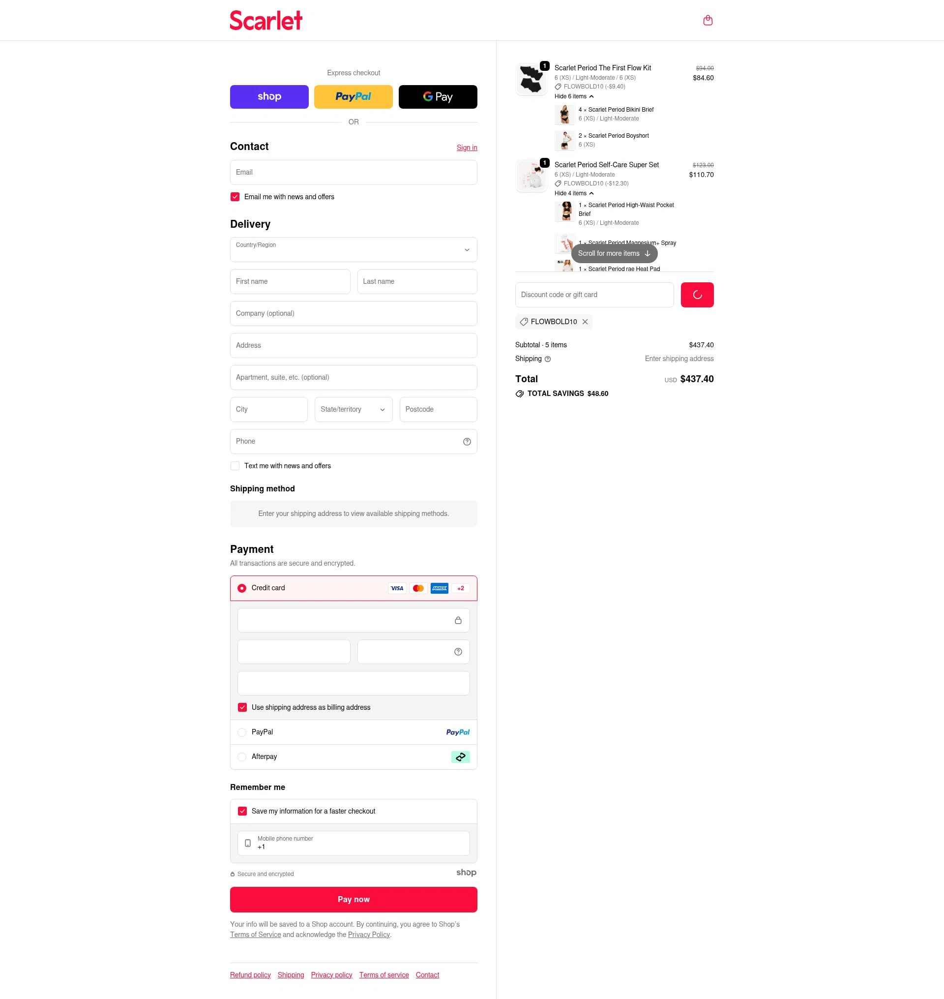 Scarlet checkout page showing Scarlet promo code box | Screenshot taken by SimplyCodes community member on Jan 1, 2026