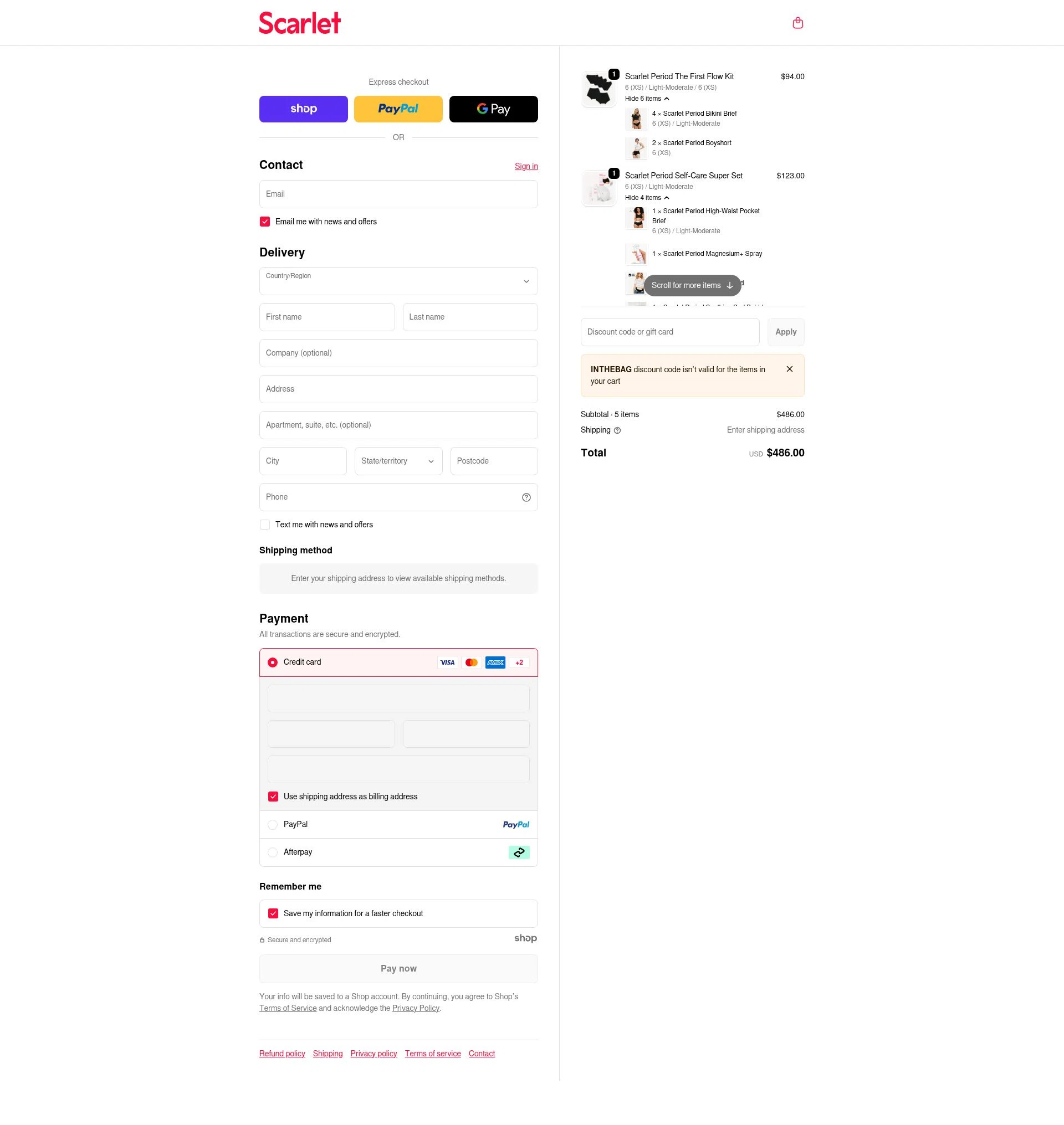 Scarlet checkout page showing Scarlet promo code box | Screenshot taken by SimplyCodes community member on Jan 1, 2026