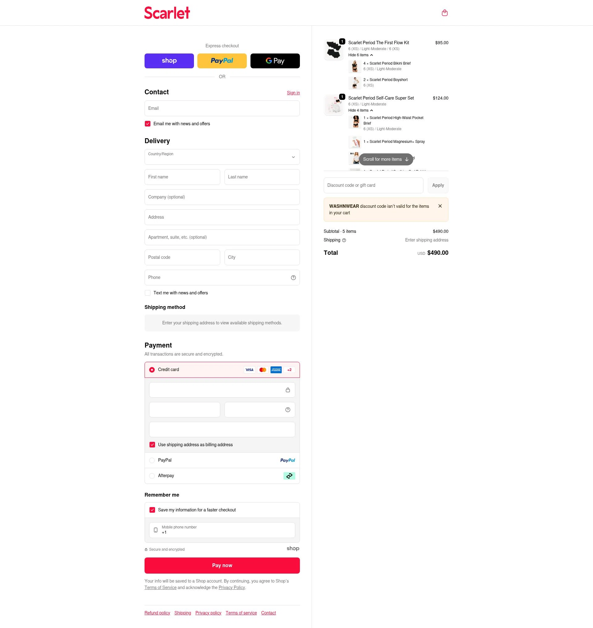 Scarlet checkout page showing Scarlet promo code box | Screenshot taken by SimplyCodes community member on Dec 27, 2025