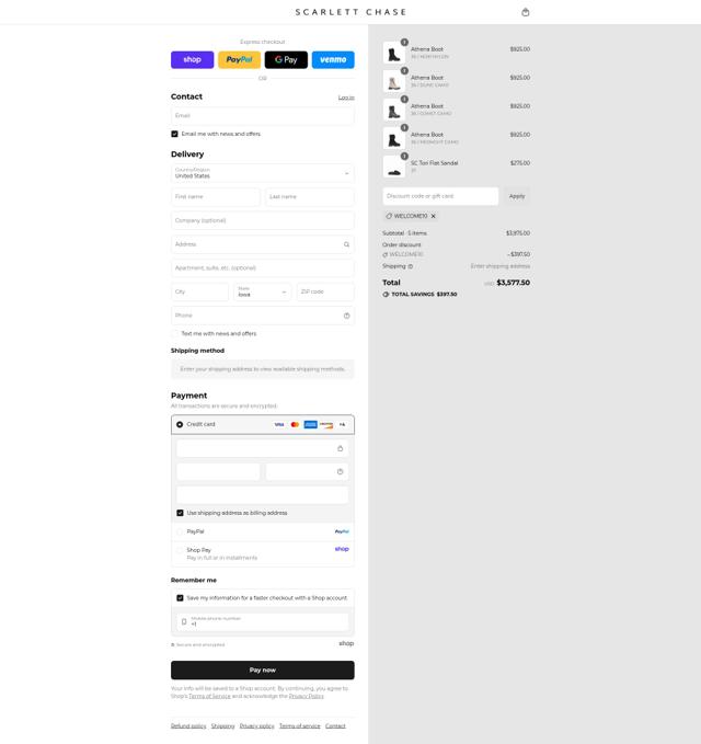 Scarlett Chase checkout page showing Scarlett Chase promo code box | Screenshot taken by SimplyCodes community member on Sep 4, 2025