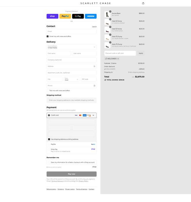 Scarlett Chase checkout page showing Scarlett Chase promo code box | Screenshot taken by SimplyCodes community member on Sep 8, 2025