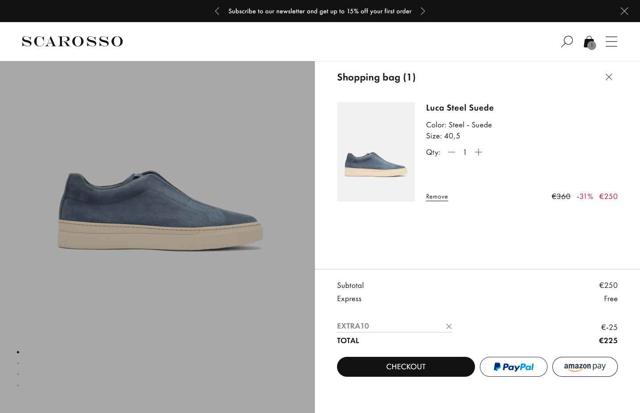 Scarosso checkout page showing Scarosso promo code box | Screenshot taken by SimplyCodes community member on Aug 26, 2025