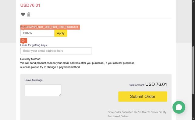 SCDKey checkout page showing SCDKey coupon code box | Screenshot taken by SimplyCodes community member on Aug 22, 2025