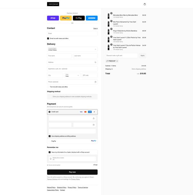 Scent Decant checkout page showing Scent Decant discount code box | Screenshot taken by SimplyCodes community member on Sep 14, 2025