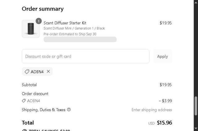 Scentiment checkout page showing Scentiment coupon code box | Screenshot taken by SimplyCodes community member on Sep 15, 2025