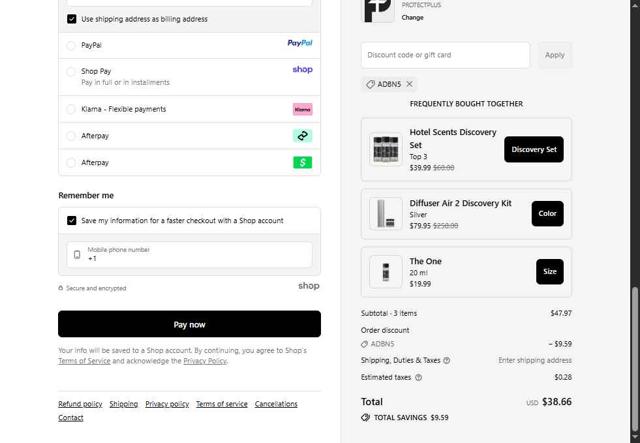 Scentiment checkout page showing Scentiment coupon code box | Screenshot taken by SimplyCodes community member on Sep 15, 2025