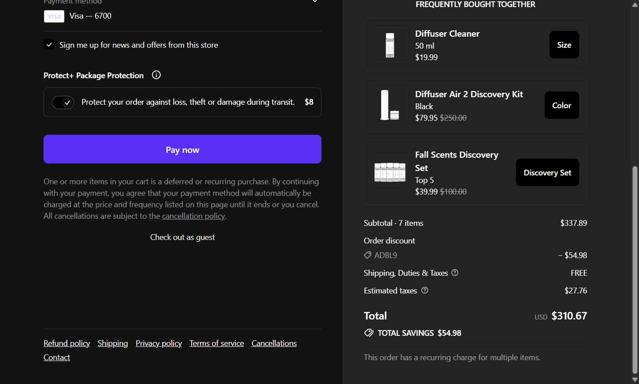 Scentiment checkout page showing Scentiment coupon code box | Screenshot taken by SimplyCodes community member on Sep 15, 2025