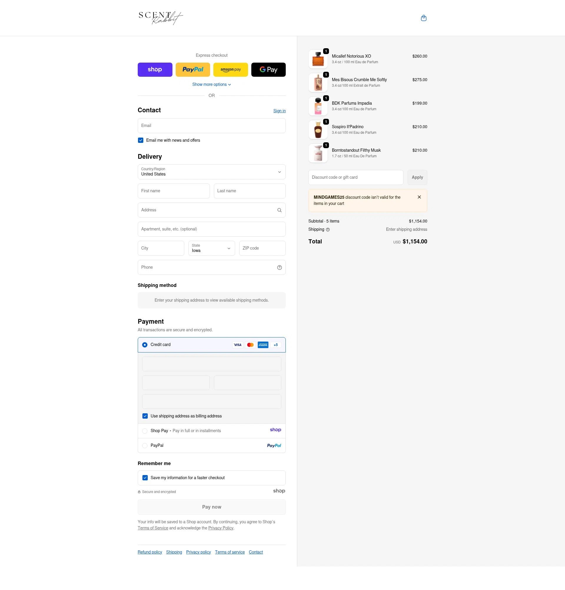 ScentRabbit checkout page showing ScentRabbit promo code box | Screenshot taken by SimplyCodes community member on Dec 28, 2025