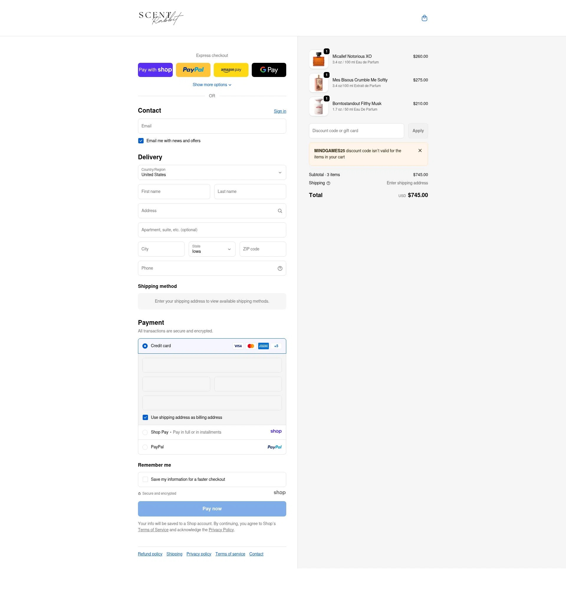 ScentRabbit checkout page showing ScentRabbit promo code box | Screenshot taken by SimplyCodes community member on Jan 7, 2026