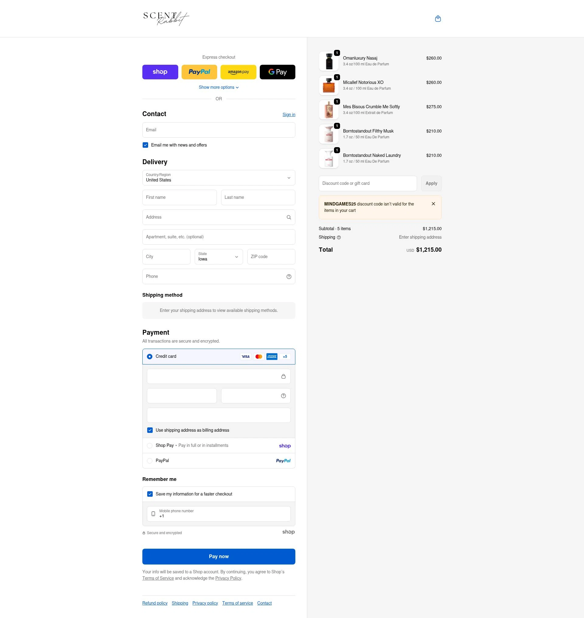 ScentRabbit checkout page showing ScentRabbit promo code box | Screenshot taken by SimplyCodes community member on Jan 27, 2026