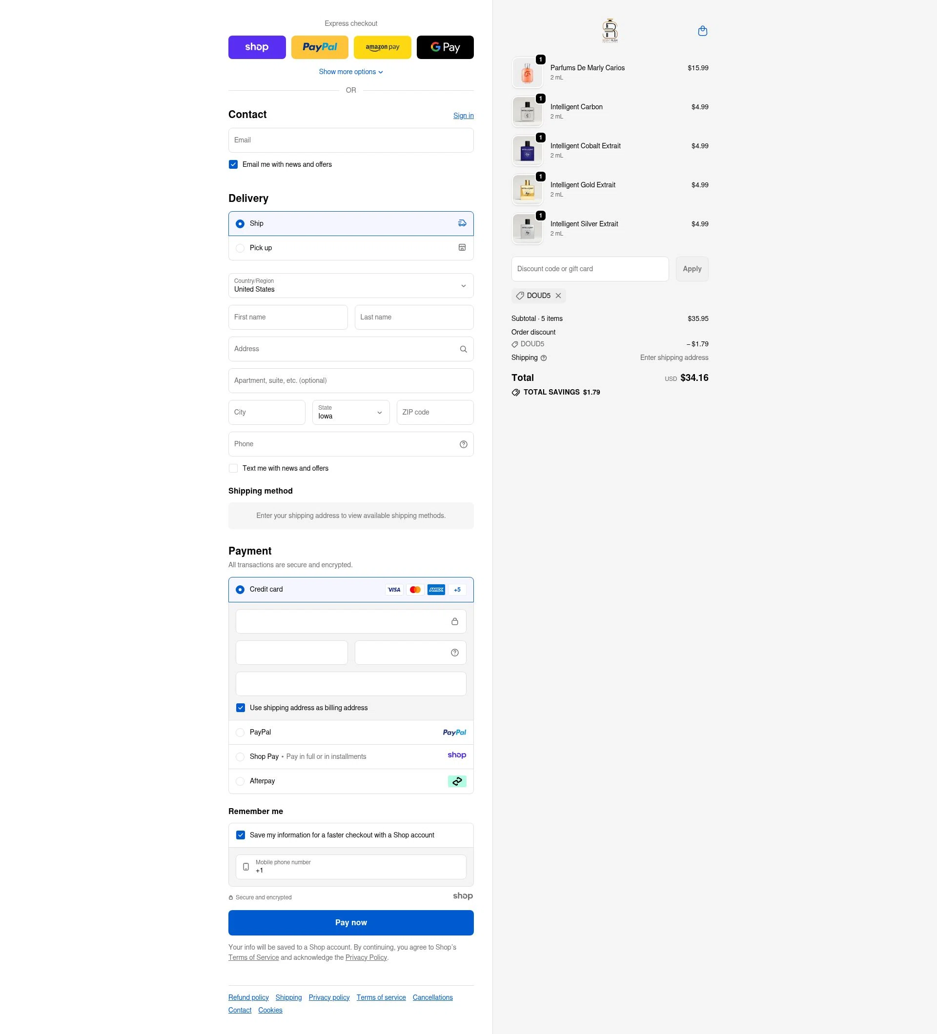 Scent Rush checkout page showing Scent Rush discount code box | Screenshot taken by SimplyCodes community member on Nov 9, 2025