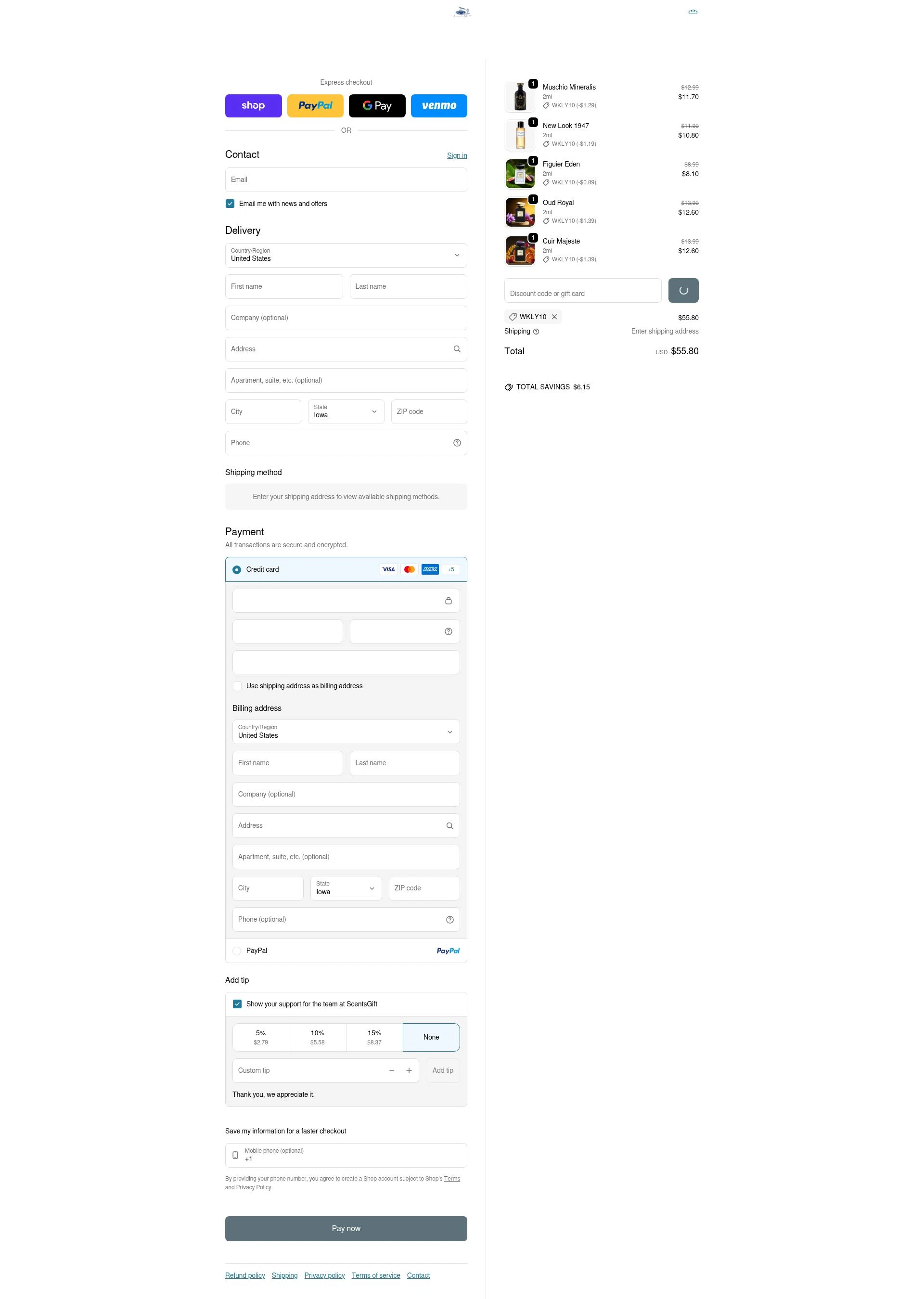 ScentsGift checkout page showing ScentsGift coupon code box | Screenshot taken by SimplyCodes community member on Jan 31, 2026