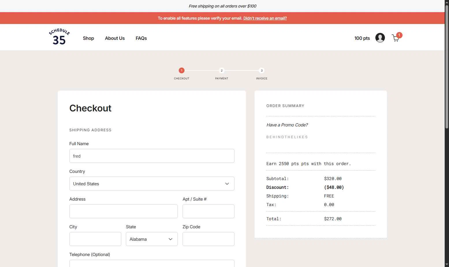 Schedule35 checkout page showing Schedule35 promo code box | Screenshot taken by SimplyCodes community member on Jan 27, 2026