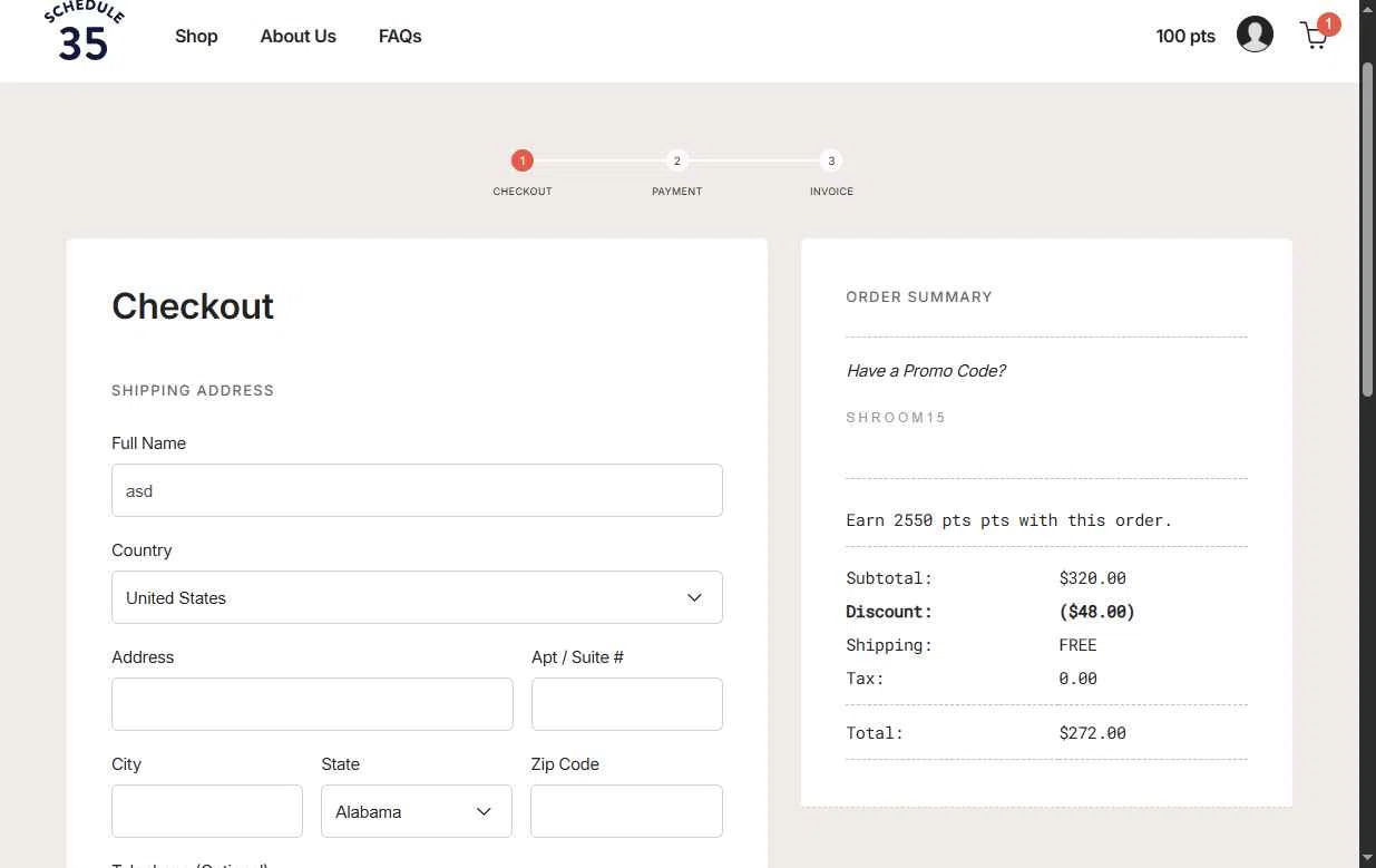 Schedule35 checkout page showing Schedule35 promo code box | Screenshot taken by SimplyCodes community member on Jan 30, 2026