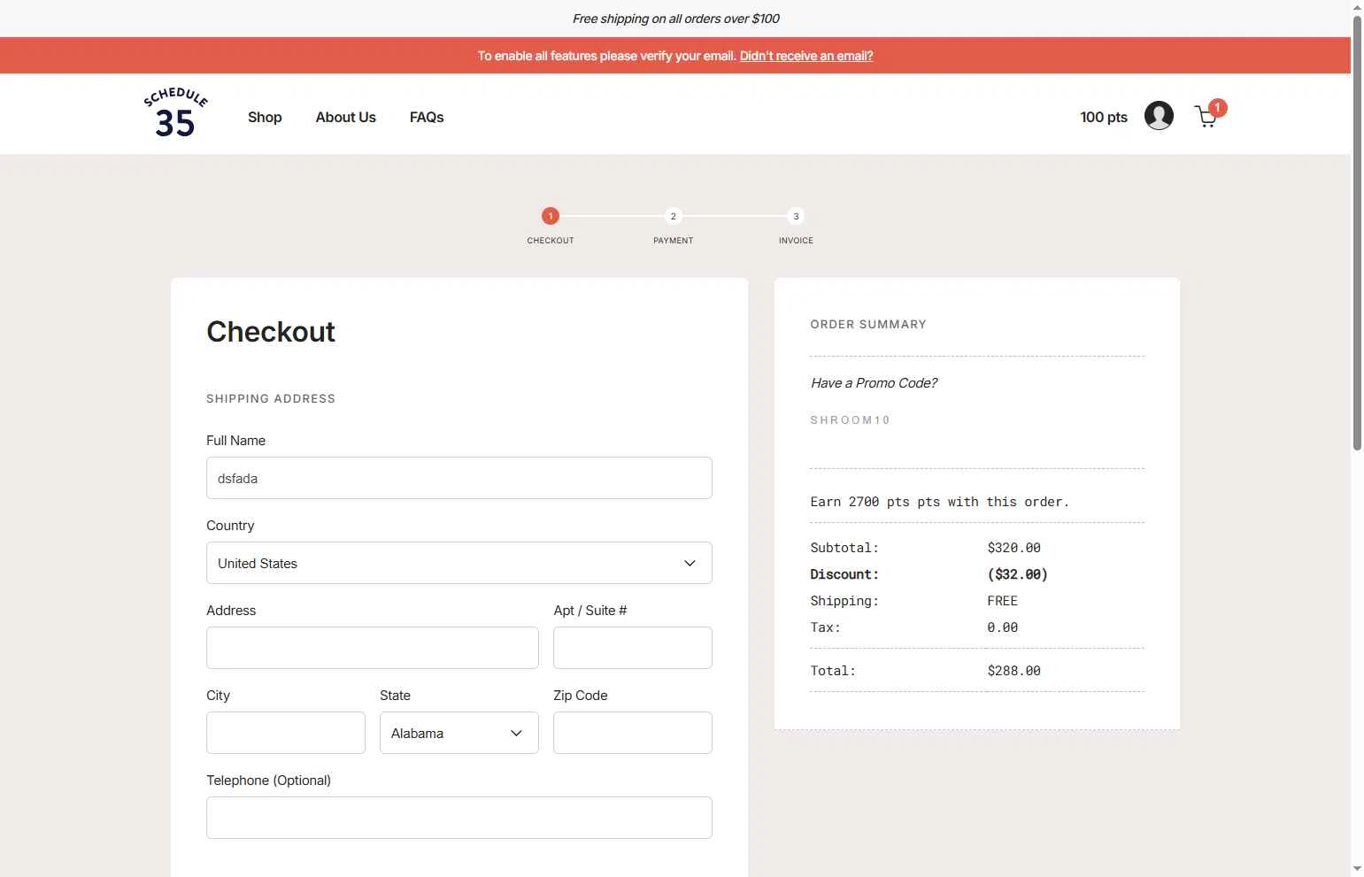 Schedule35 checkout page showing Schedule35 promo code box | Screenshot taken by SimplyCodes community member on Jan 30, 2026