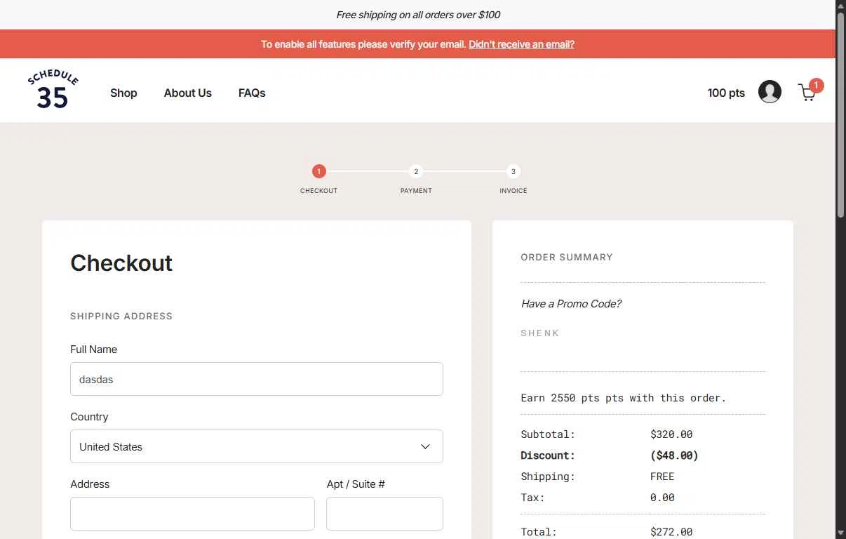 Schedule35 checkout page showing Schedule35 promo code box | Screenshot taken by SimplyCodes community member on Jan 29, 2026
