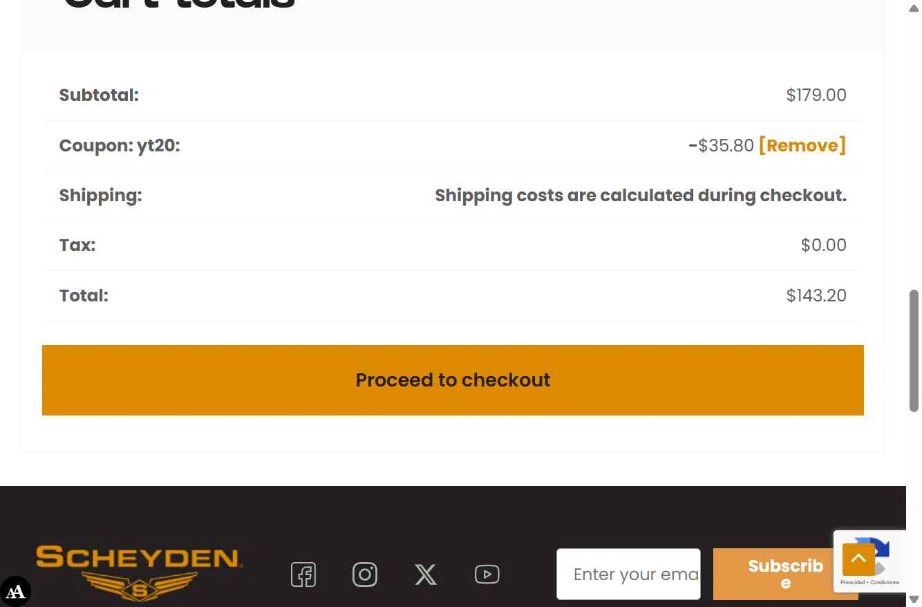 Scheyden Precision Eyewear checkout page showing Scheyden Precision Eyewear promo code box | Screenshot taken by SimplyCodes community member on Dec 23, 2025