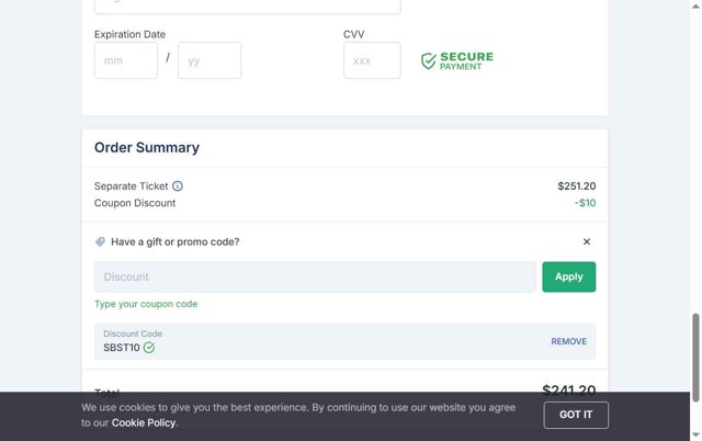 ScholarTrip checkout page showing ScholarTrip promo code box | Screenshot taken by SimplyCodes community member on Apr 28, 2025