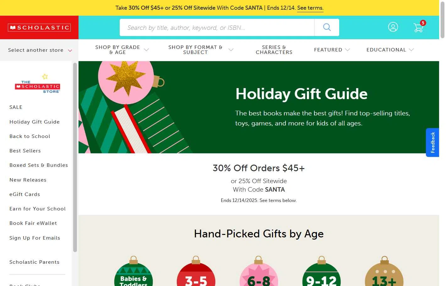 The Scholastic Teacher Store checkout page showing The Scholastic Teacher Store promo code box | Screenshot taken by SimplyCodes community member on Dec 13, 2025