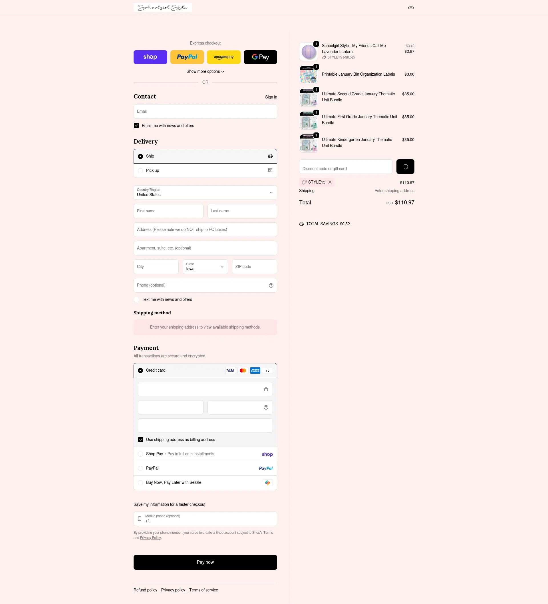 Schoolgirl Style checkout page showing Schoolgirl Style coupon code box | Screenshot taken by SimplyCodes community member on Feb 1, 2026