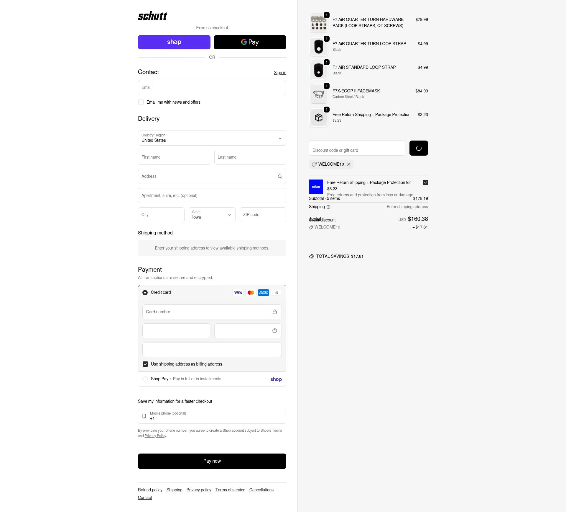 Schutt Sports checkout page showing Schutt Sports promo code box | Screenshot taken by SimplyCodes community member on Feb 13, 2026